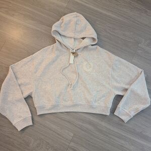 PINK Victoria's Secret Womens M Light Gray Cropped Hoodie *NWT*